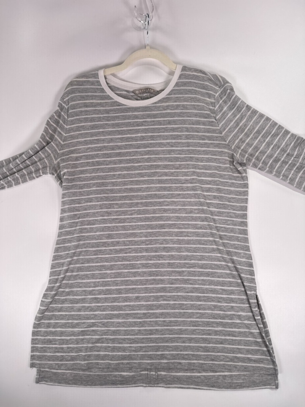 Athleta Threadlight Tunic Tee Side Slits Striped Modal Grey M - Picture 3 of 11